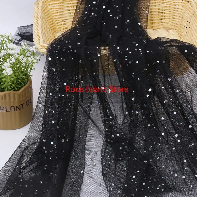 Tela de encaje de lentejuelas plateadas, 12 colores, tul de malla suave con lentejuelas para vestido de novia, vestido de niña, vestido tutú de 51 "ancho y 1 metro