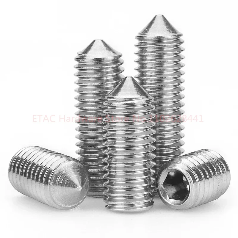 DIN914 GB78 304 الفولاذ المقاوم للصدأ M2 M2.5 M3 M4 M5 M6 M8 M10 M12 عرافة مسدس المقبس وأشار مجموعة المسمار مخروط نقطة اليرقة المسمار كيمي #3