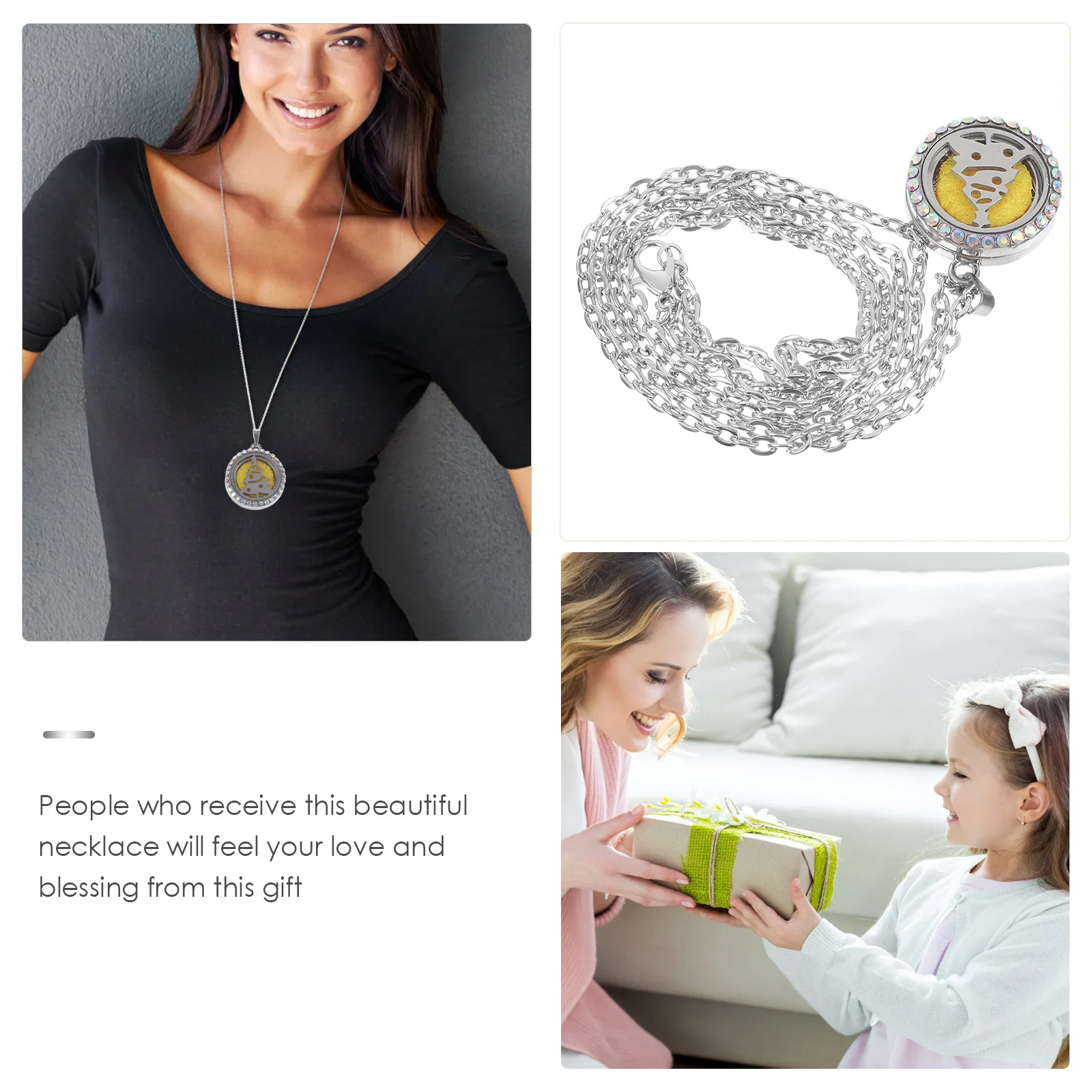 قطعة واحدة من قلادة سلسلة مدلاة الزيوت العطرية للنساء قلادة جميلة بتصميم منحوت هدية مثالية للحب والبركة