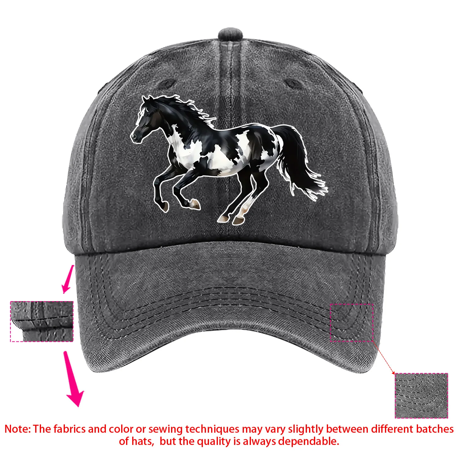 قبعة بيسبول تتميز بنمط "@5464@ حصان أبيض وأسود" مصنوعة من نسيج خفيف الوزن وجيد التهوية مع #4