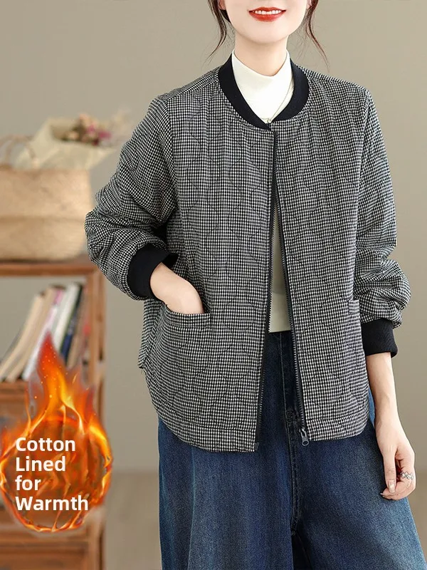 منقوشة القطن Jaet المرأة عادية Faionable طويلة Sve الوقوف طوق ort ملابس خارجية القطن الخالص الخريف الشتاء وصول جديد