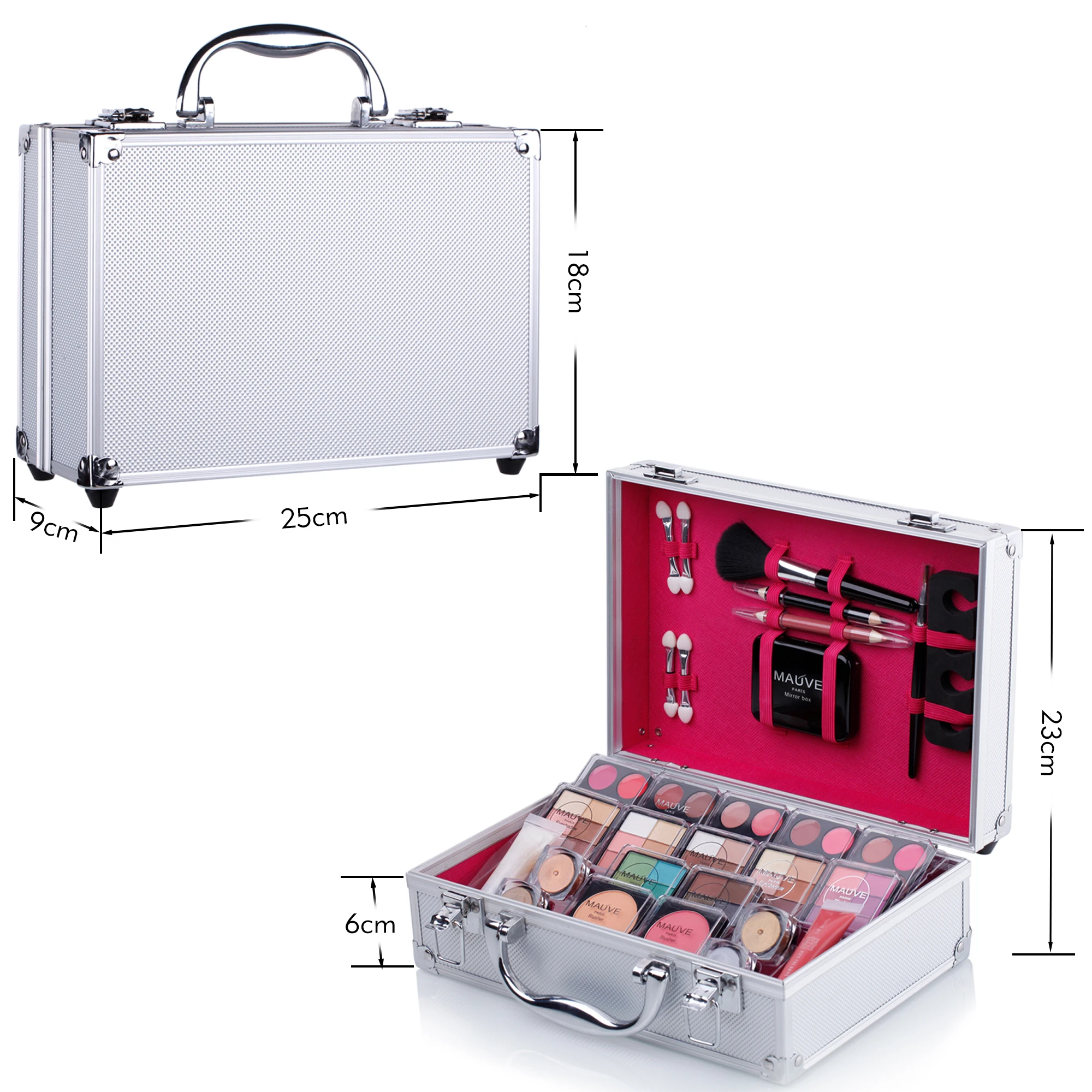 DUER LIKA Carry Professional 42 Color Eyeshadow Blush Makeup Set Train Case with Pro Makeup and Reusable Aluminum Case