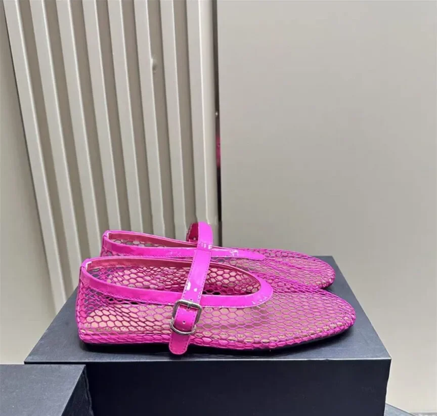 Mary Jane-Sandalias de Ballet de fondo plano para mujer, zapatos de punta redonda, malla con diamantes de agua, novedad de verano 2024