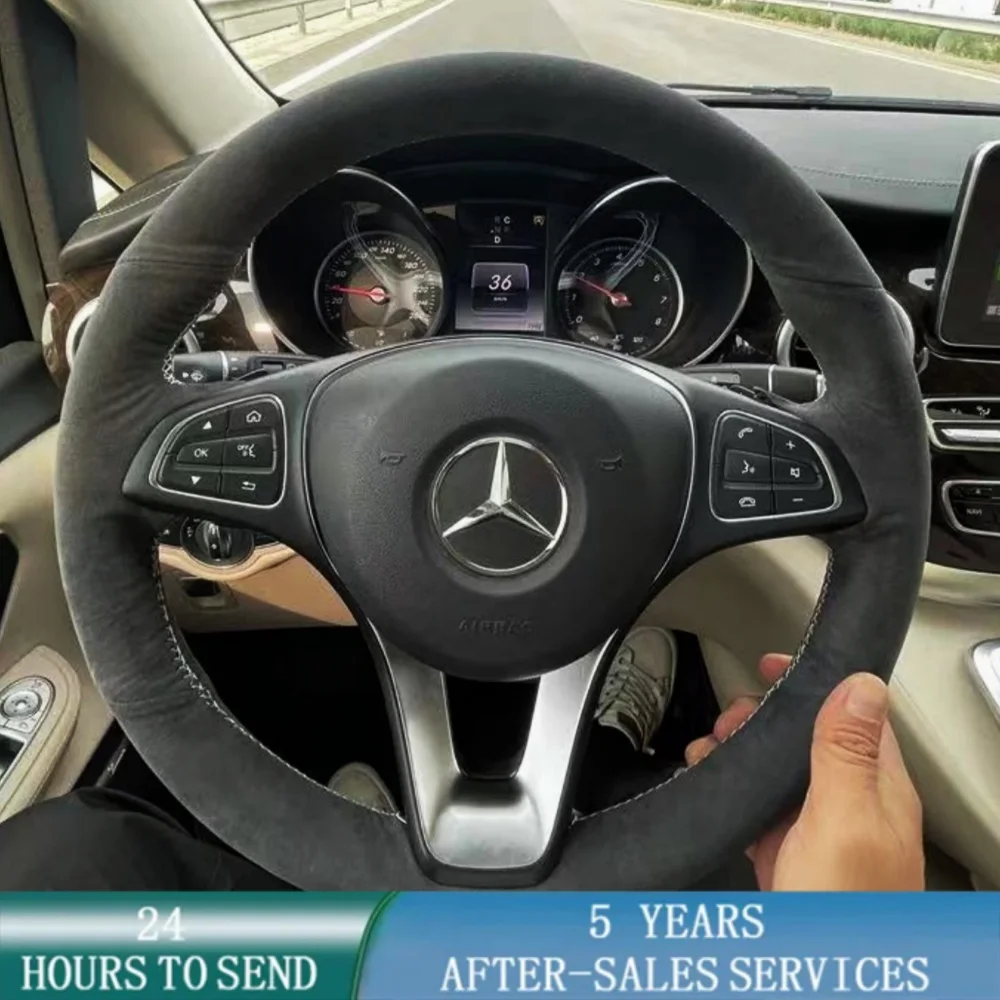 Coprivolante per auto personalizzato intrecciato cucito a mano in pelle scamosciata antiscivolo per Mercedes-Benz Vito III (W447) 2015 - 2023