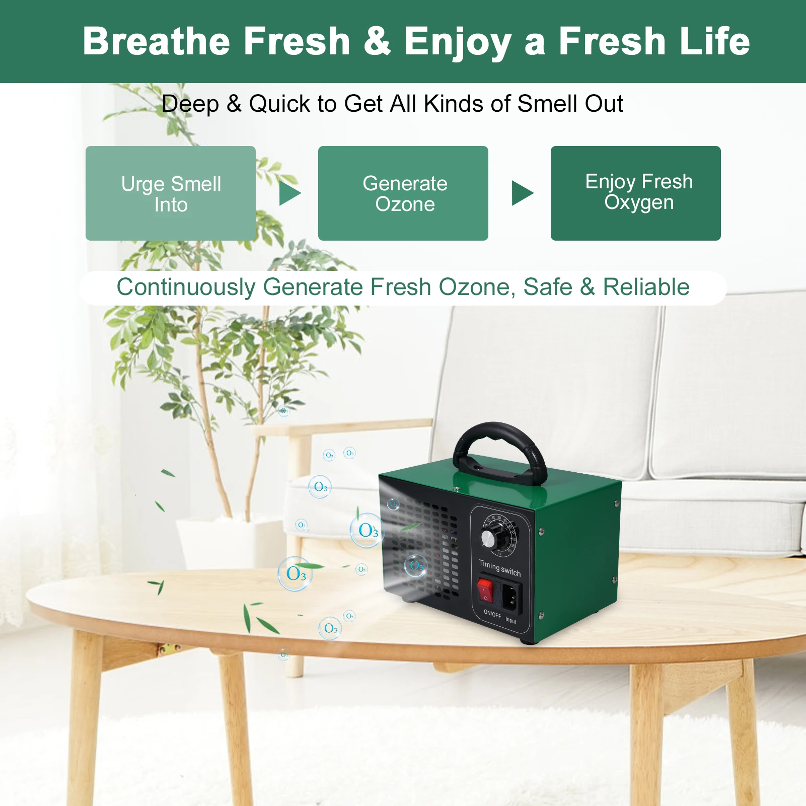 مولد أوزون عالي السعة 45,000 ملغ/ساعة صناعي/منزلي O3 لتنقية الهواء مزيل الروائح الكريهة لمناطق 2500 قدم مربع آلة الأوزون #3