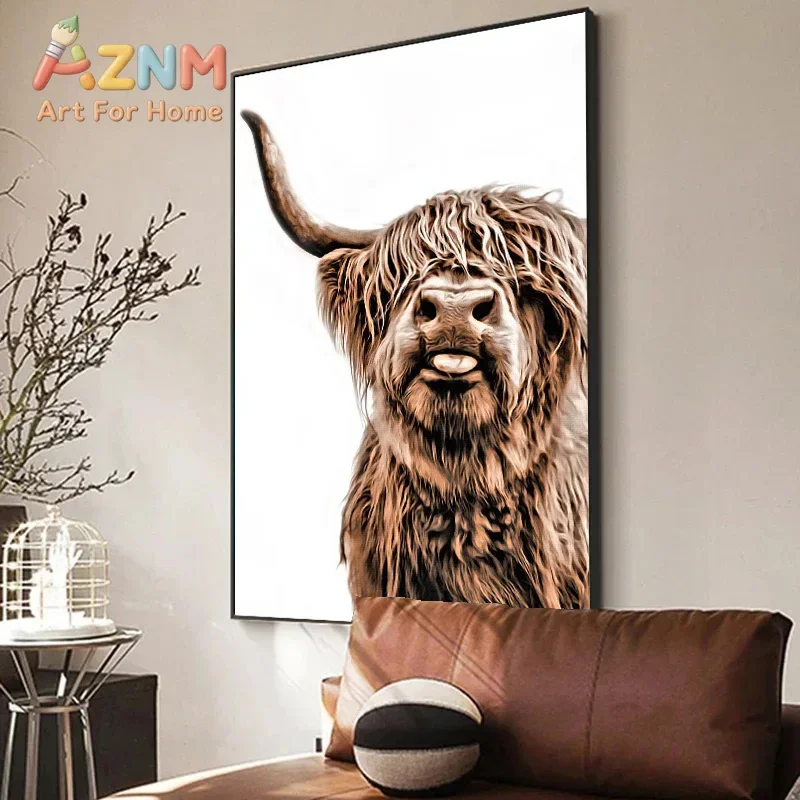 Abstract Cute Higland Cattle Art Canvas Paintings Watercolor Highland Cow Posters and Prints Wall Art Pictures for Home Decor