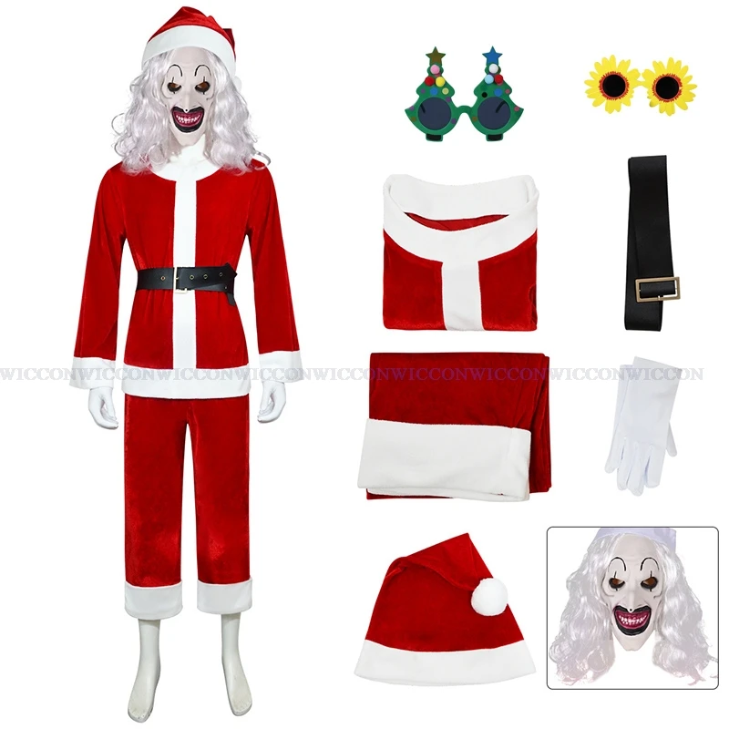 Terrifier 3 Adults Kids Art The Clown Cosplay Costume Glasses Disguise Santa Claus Mask Christmas Mens Carnival Party Outfits