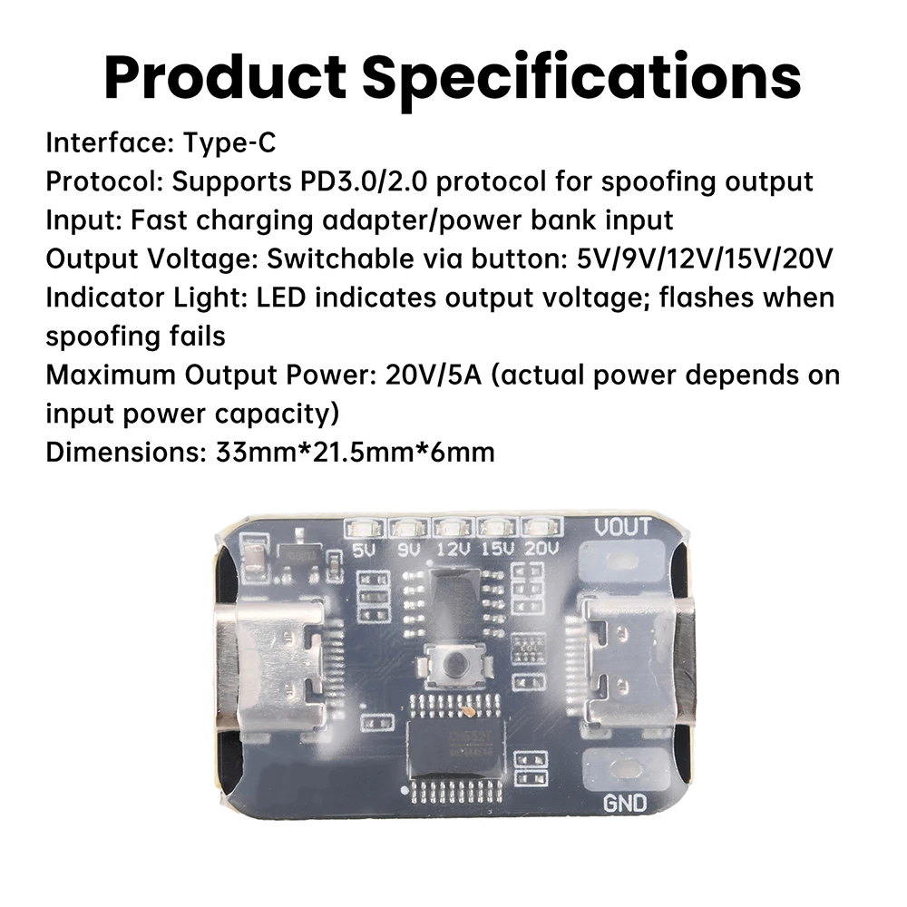 PD-Schnelllade-Attrappe-Modul mit einstellbarer Spannung 5V-20V Ausgang PD2.0/3.0 für Alterungstest von Typ-C-Ladegeräten – Detail 9