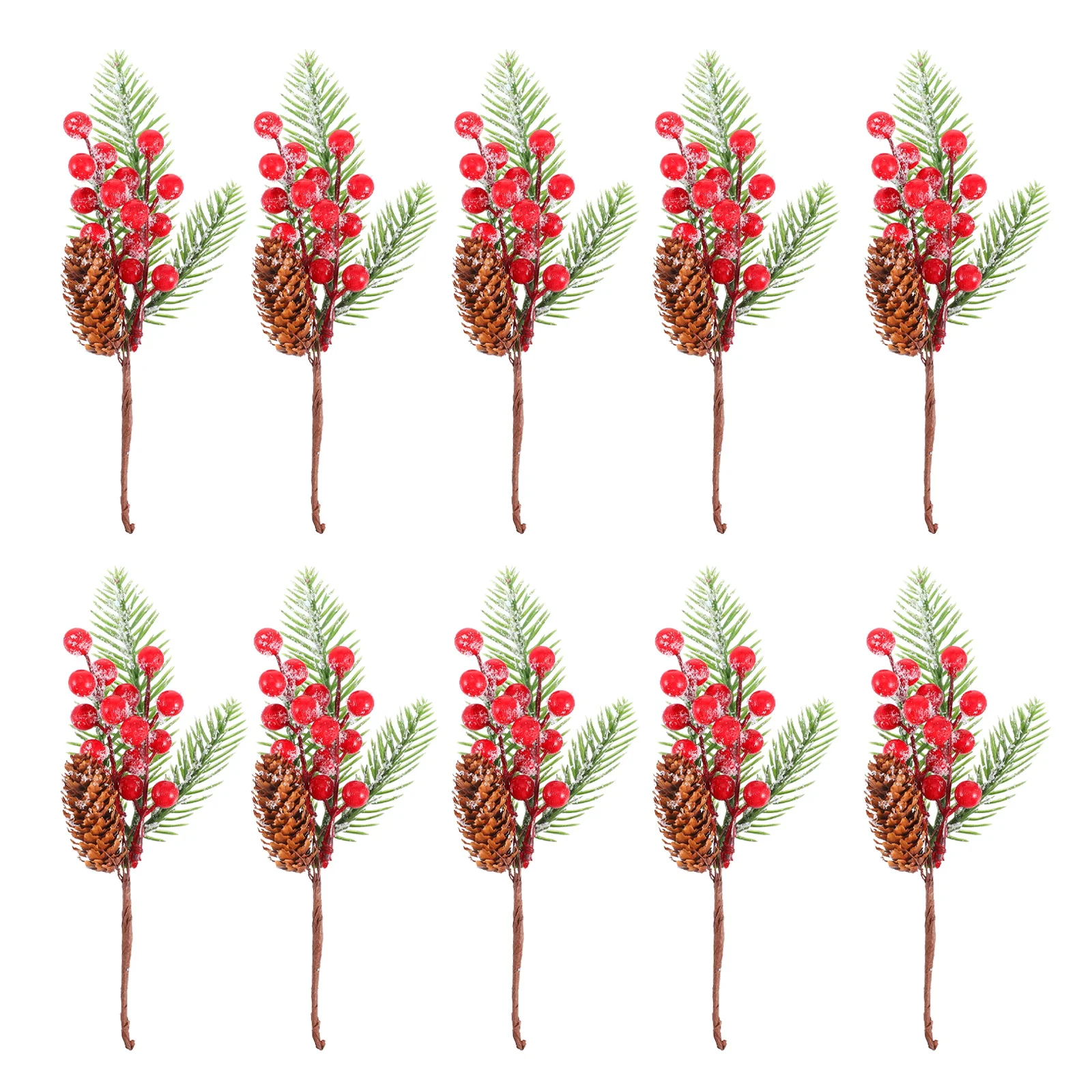 

10pcs Red Fruit Pine Needle Inserts Christmas Decor PVC Cones Branch Faux Needles Simulation Pine Cones Fake Tree