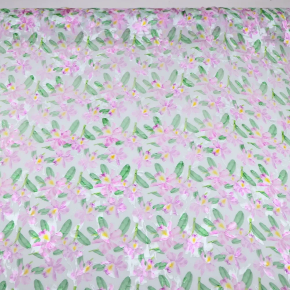 Original Casual Pink Flowers Excellent Luxury Silk Burn Out Fabric for Women Lady Evening Dress Skirt Clothes Garment Costume