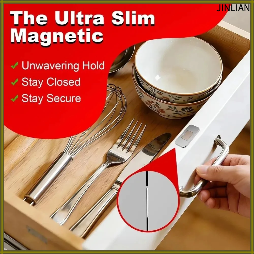 4 Set Ultra-Thin Magnetic Cabinet Door Catch Stainless Steel Self-Adhesive Drawer Magnet Strong Magnetic Quiet Closure