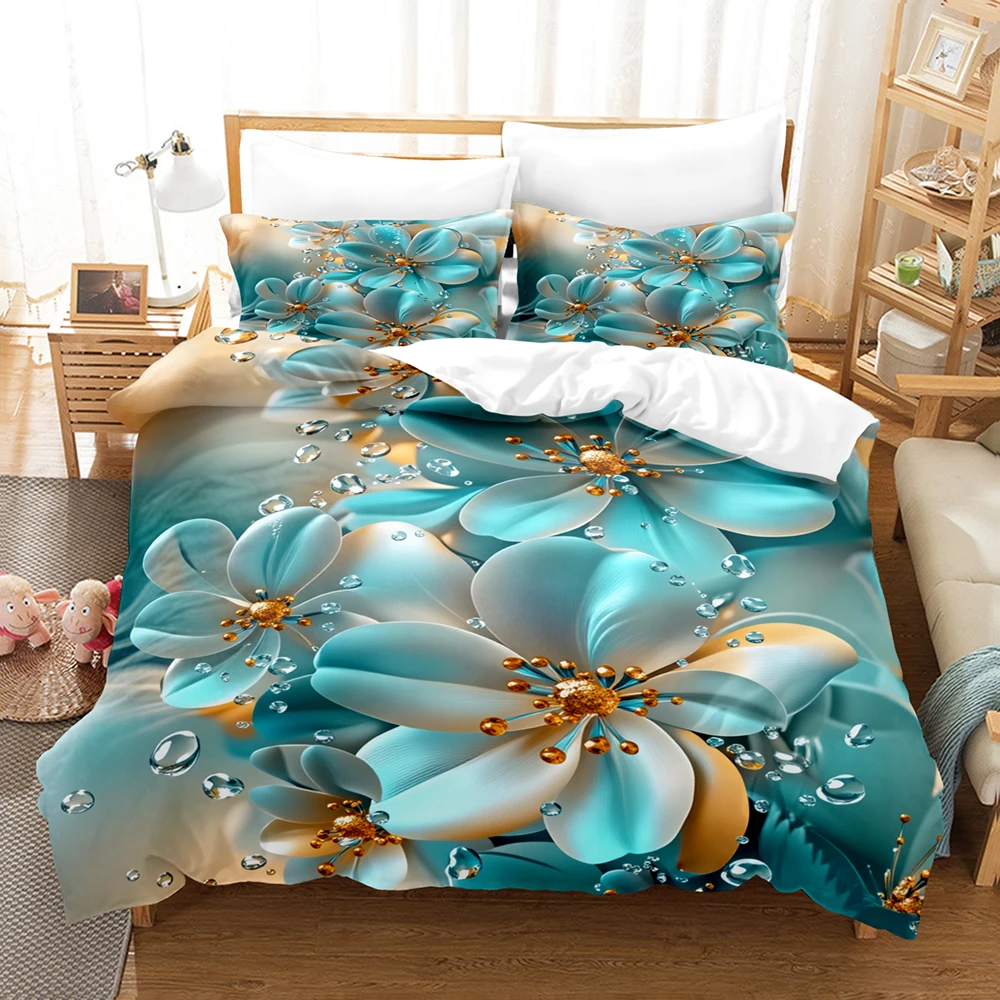 

Комплекты постельного белья с цветочным узором (пододеяльник не входит в комплект), 3D-печать, роскошный дизайн с эффектом капель, 3 предмета, размеры Queen, King, Full, пододеяльник с 2 наволочками