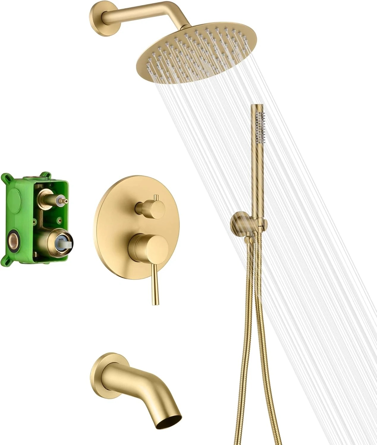 Shower System with Tub Spout and Handheld Shower, Brass Rain Shower Tub Set