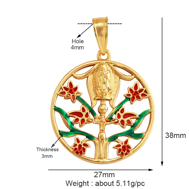 Holy Jesus Virgin Mary Charm Geometry Pendant,Religious 18K Gold Inlaid Cubic Zirconia Jewelry Necklace Accessories Supplies M51