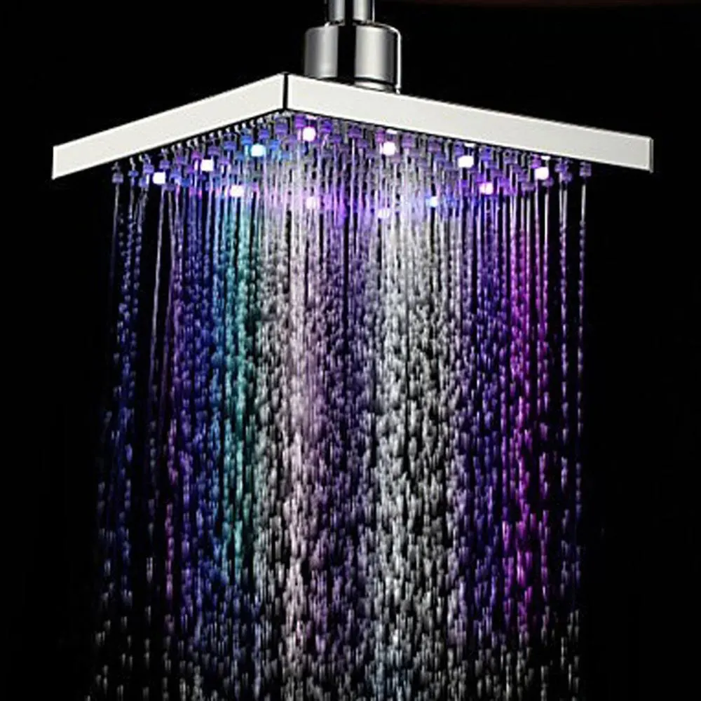 8/12inch ELD lamp Colorful Shower Head Rain Bathroom Shower Head Square Shape Shower Bathroom  Romance Accessory
