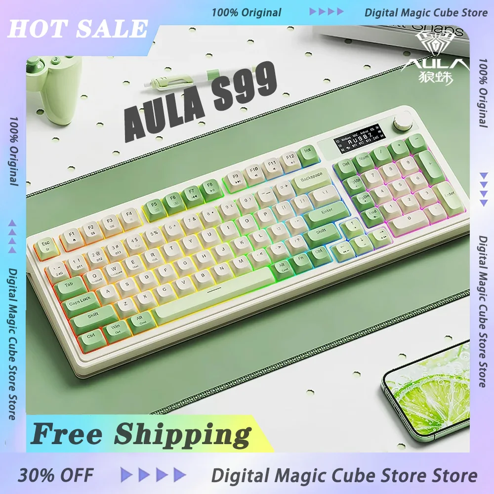 AULA S99 S99 Pro 99 Keys Gaming Keyboards 2.4G Wireless Wired Tri Mode Keyboard RGB Mute Ergonomic For E-sports PC Gamer Gifts
