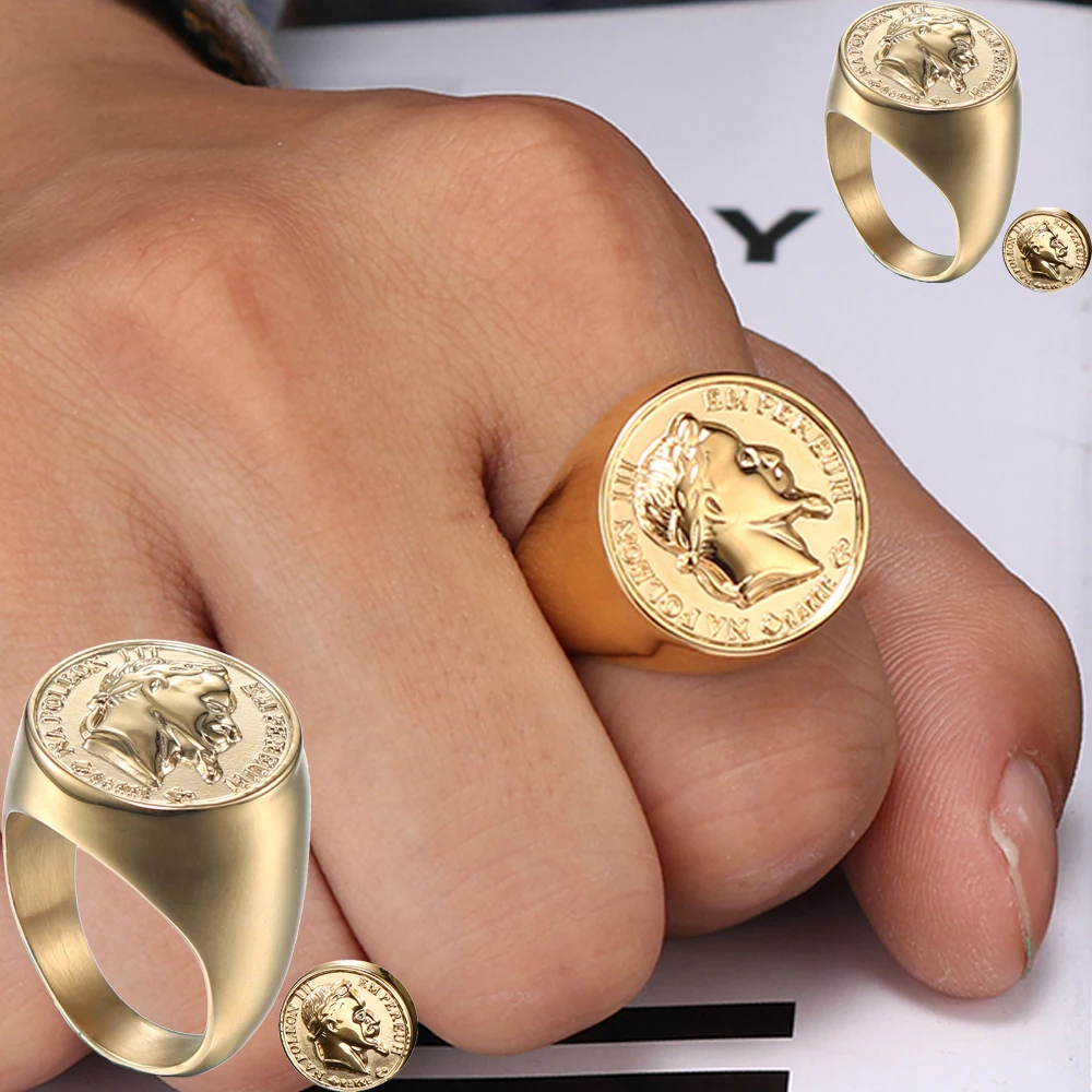 7/8/9/10/11/12/13/14 Stainless Steel French Great Man Sculpture Ring Gold Color Waterproof Statue Finger Jewelry Drop Shipping