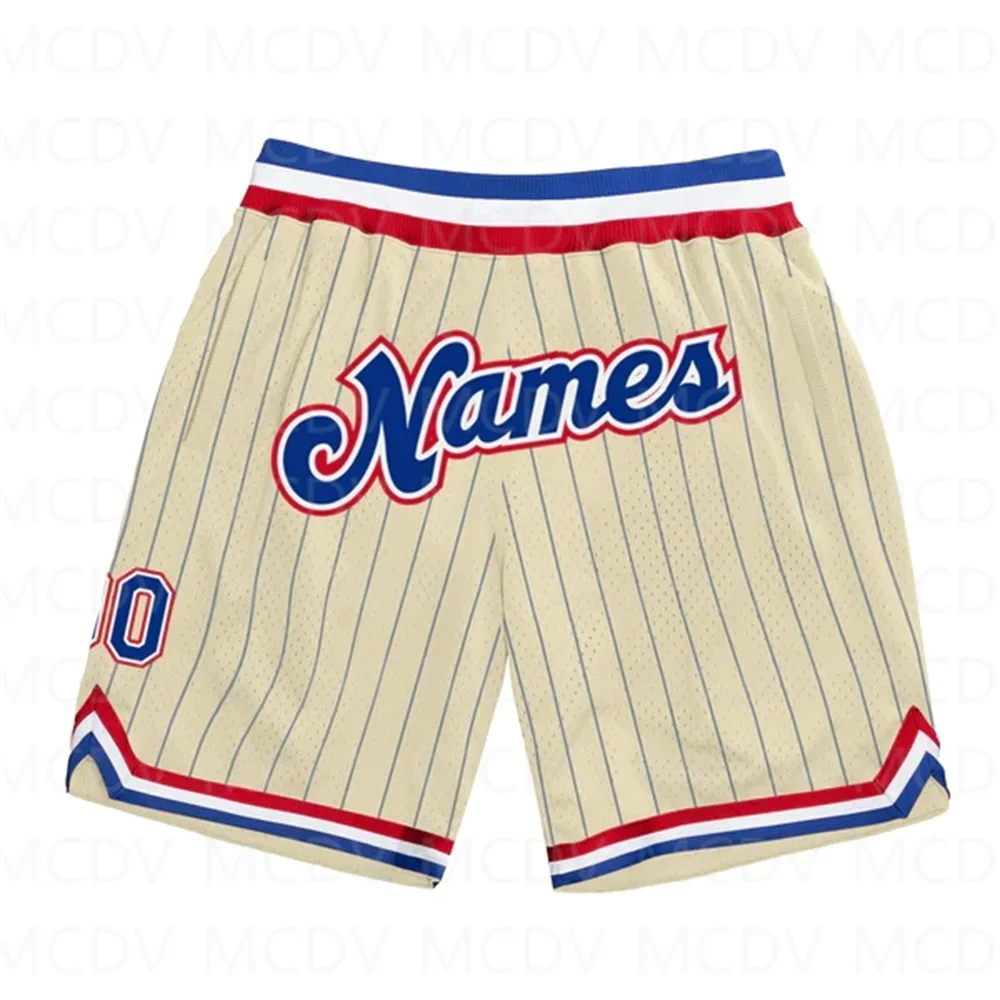 Custom  Royal Pinstripe Royal-Red Authentic Basketball Shorts  3D All Over Printed Men\'s Shorts Quick Drying Beach Shorts