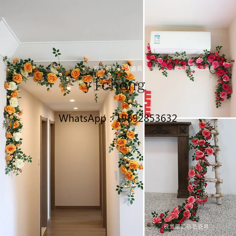 simulation high-grade rose vine fake flower rattan wall arch hanging winding blocking decoration