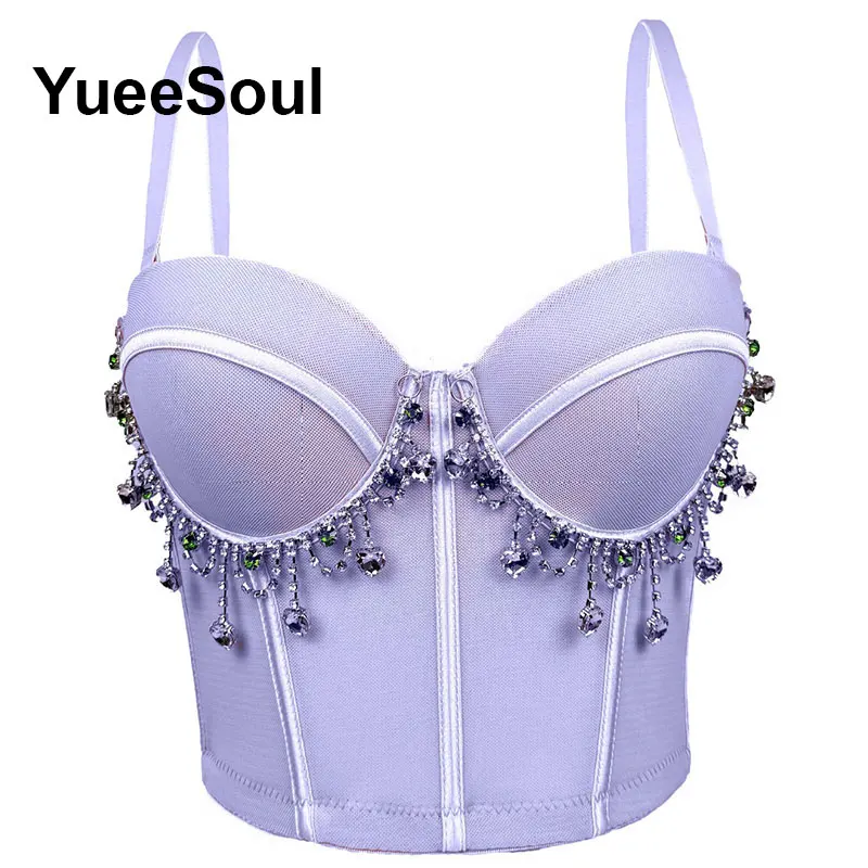 Purple Y2K Crop Tops Luxury Diamond Party Evening Corset Top 2026 Summer New Sweet Casual High Street Club Sexy Women Clothing