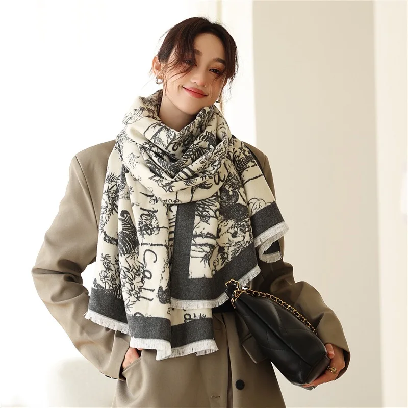 Jungle Wild Panda Zebra Jacquard Acrylic Cashmere Scarf Shawl Long Women Winter Warm Neckerchief Unisex Muffler Thick