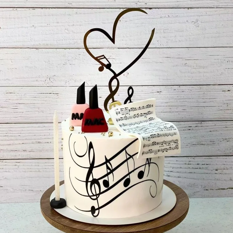 New Musical Note Cake Topper Gold Acrylic Theme Music Happy Birthday Cake Topper for Baby Birthday Music Party Cake Decorations