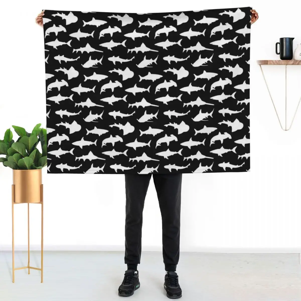 Sharks on Black Throw Blanket Cute Quilt Sofa Throw Moving Sofa Vintage Blankets