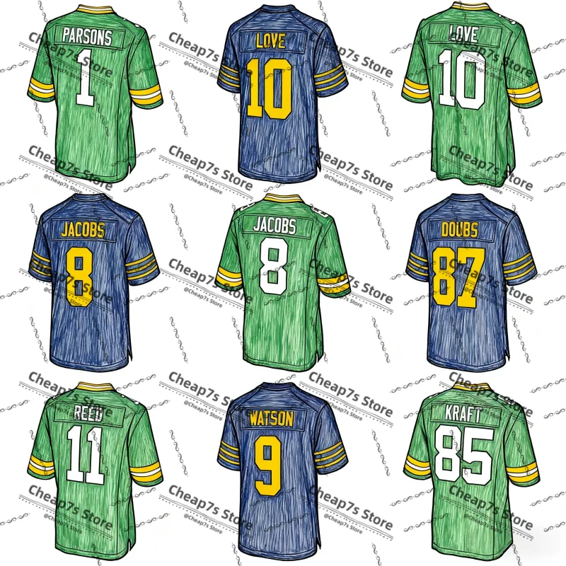 

Green Bay American Football Jersey Stitched Josh Jacobs Tucker Kraft Bart Starr Micah Parsons Jersey Football Uniform