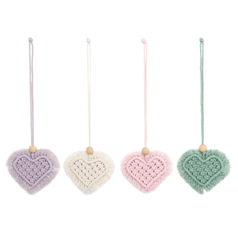 Heart-Shaped Ornament Car Rearview Mirror Hangings Ornament Rope Woven Pendant