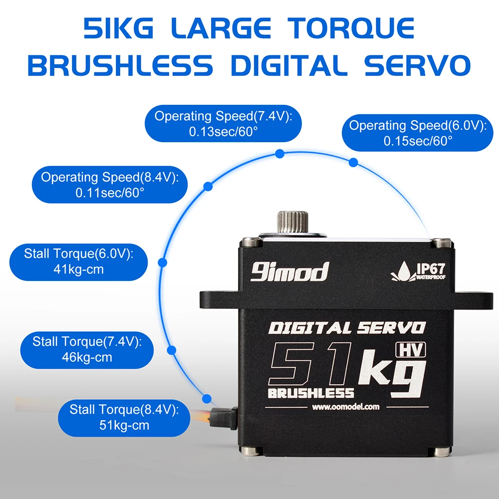 9imod Wodoodporne serwo BLS-HV51MG 51KG 180 ° /270 ° /360 °   Metalowe cyfrowe bezszczotkowe serwo HV 8,4 V do samochodu RC 1:8 1:10 Robot DIY