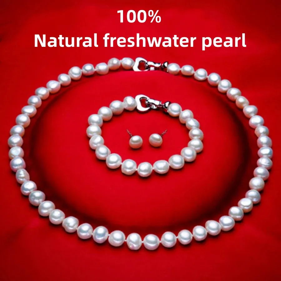 

NYMPH Pearl Necklace Jewelry Set Baroque Natural Freshwater Pearl Necklace Bracelet Earring For Women Fine Wedding Gift