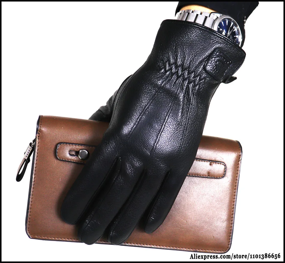 Hochwertige Herren-Lederhandschuhe, Hirschleder-Textur-Ziegenlederhandschuhe, winterwarme Flanellwolle, die mit dünnen und dicken Lederhandschuhen gestrickt ist, Fahrrad- und Fahrlederhandschuhe – Detail 20