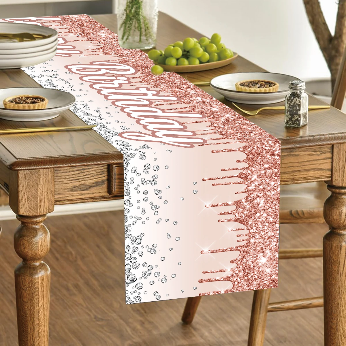 Happy Birthday Table Runner Birthday Tablecloth Glliter Balloon Party Decoration For Home Backdrop Adult Anniversary Party Decor