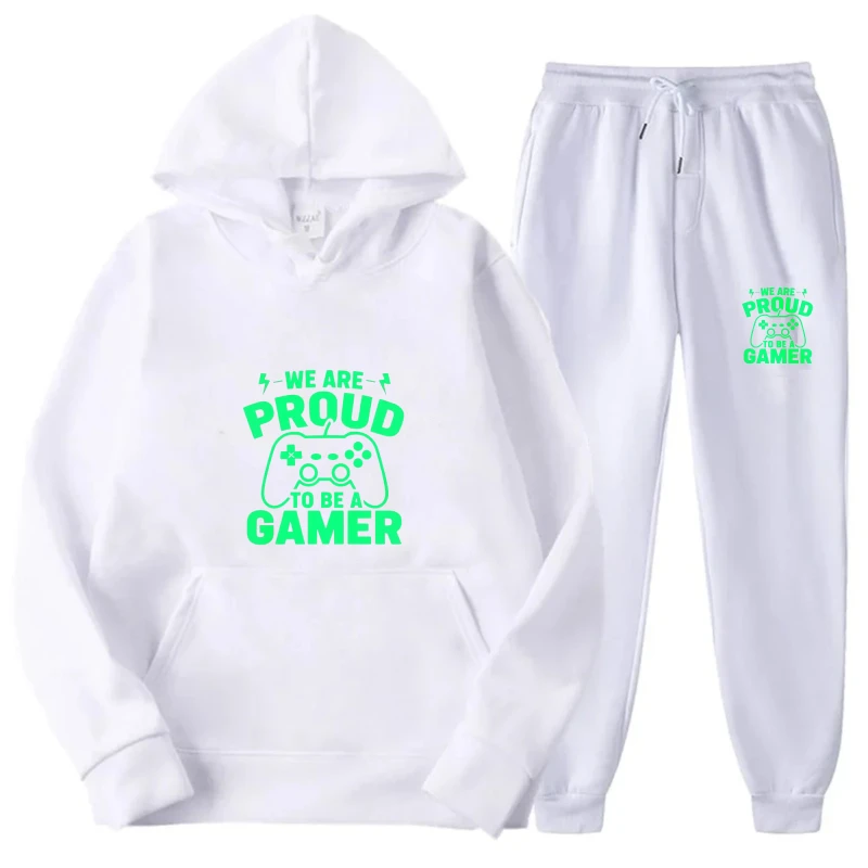 مجموعة هوديي بتصميم وحدة تحكم ألعاب مطبوعة باللون الأبيض لملابس الألعاب غير الرسمية #1