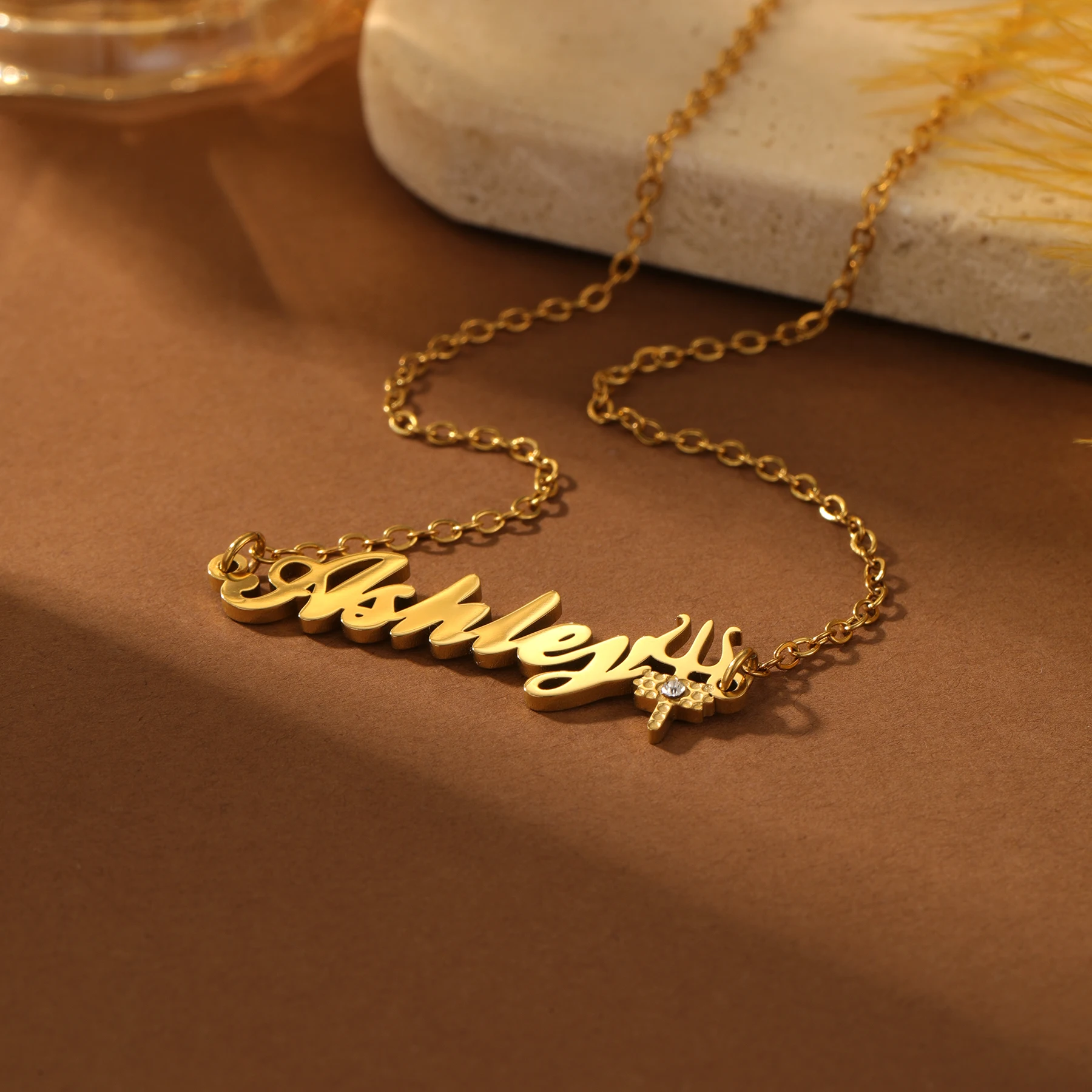 Custom Name Necklace with Shiva Trishul Charm Stainless Steel Hindu Trident Nameplate Pendant Dainty CZ Jewelry for Women