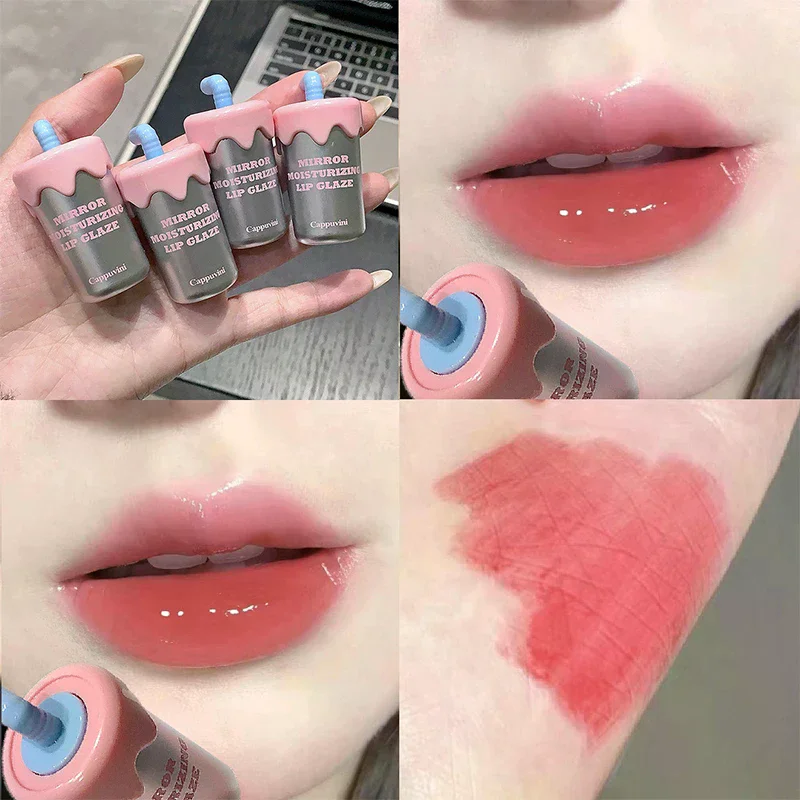

Cappuvini Mini Cute Straw Cup Shape Water Gloss Lip Glaze Moisturizing Lips Clear Lipstick Long-Lasting Lip Gloss Easy To Color