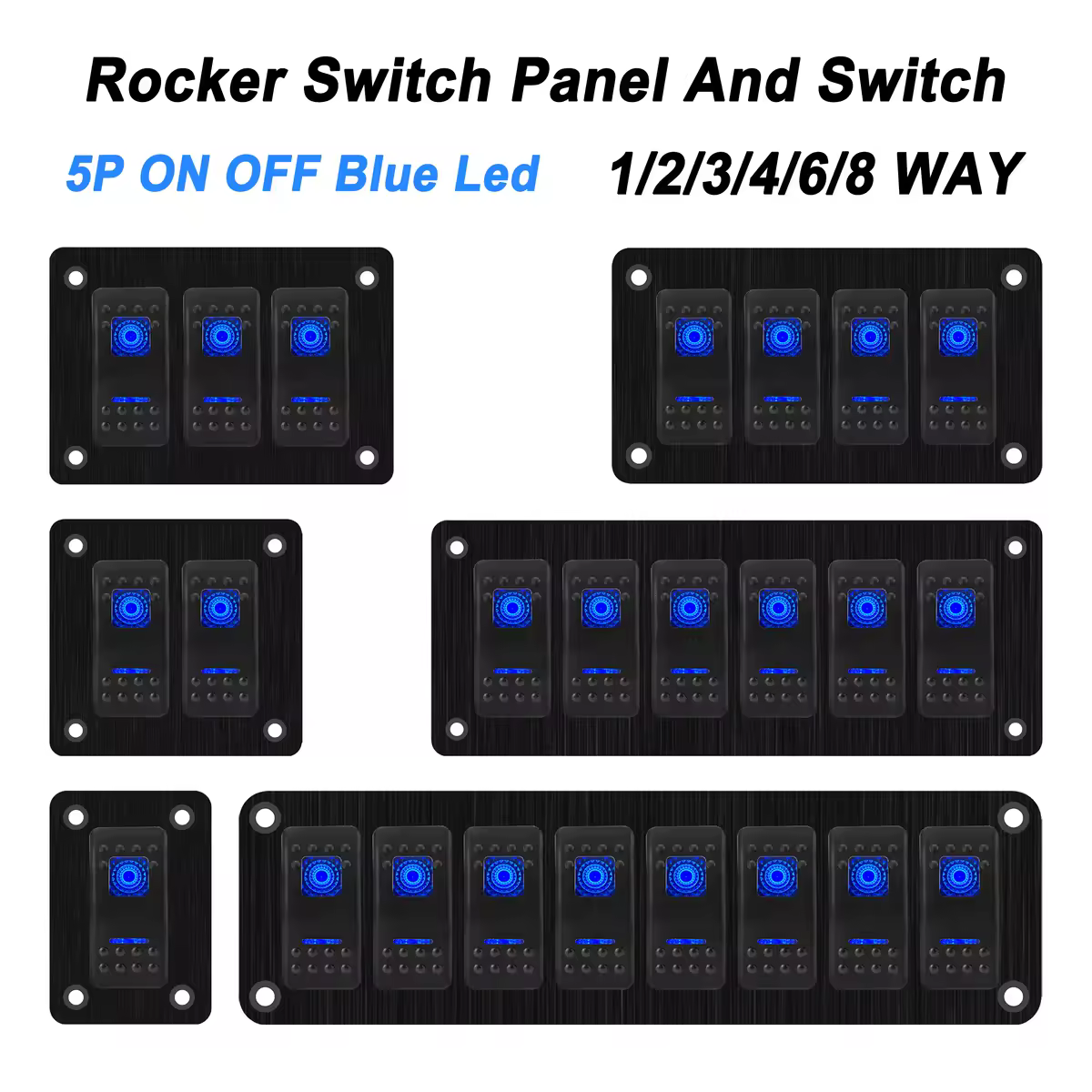 1/2/3/4/6/8 Gang Led Tuimelschakelaar Zwart Aluminium Paneel & kabel Toggle Stroomonderbreker Protector Accessoires Voor Auto Auto Vrachtwagen