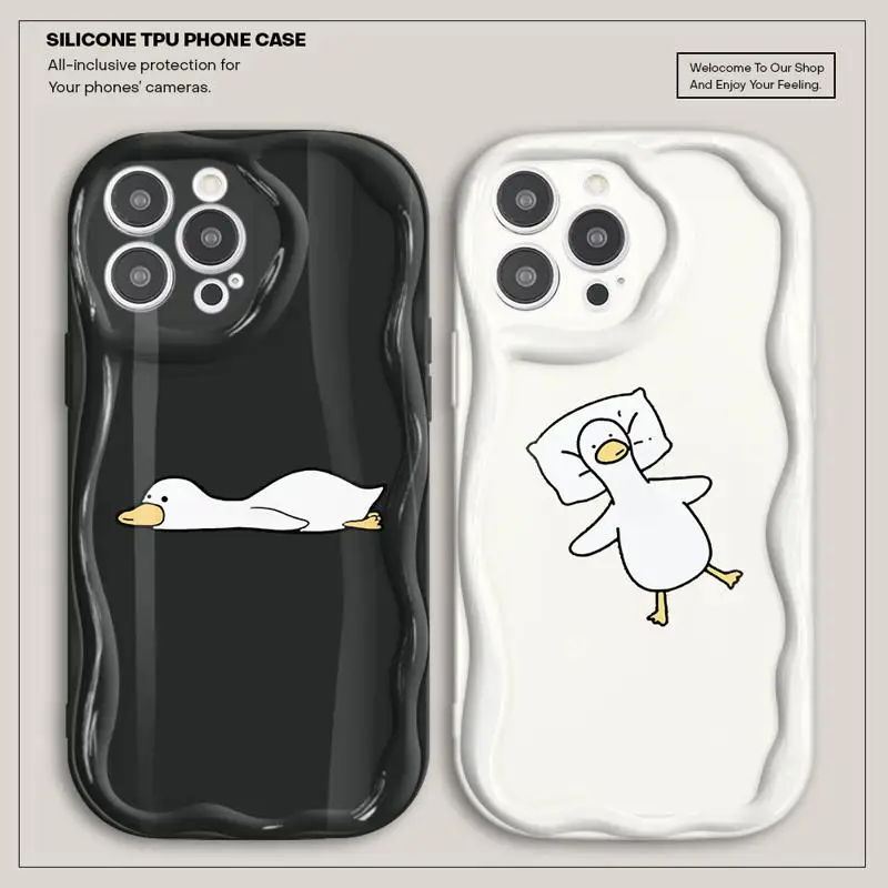 Cute Cartoon Lying Flat Duck Case For Apple iPhone 15 11 13 14 Pro Max 12 X XR XS Max 7 8 6 6S Plus Soft Silicone Phone Cover