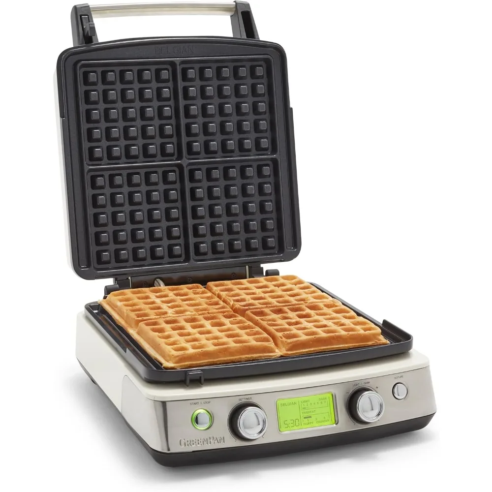 

HAOYUNMA 4-Square Belgian & Classic Waffle Iron, Healthy Ceramic Nonstick Aluminum Dishwasher Safe Plates, Adjust