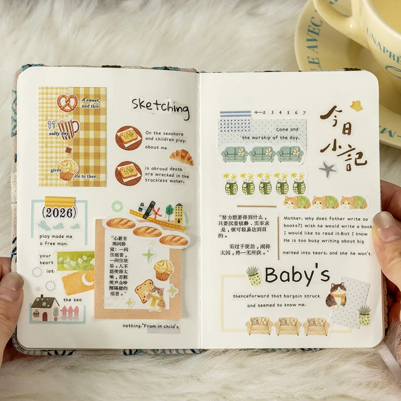 1pcs/1lot Decorative Adhesive Tapes Cat House Time Junk Journal DIY Paper Japanese Masking Scrapbooking Stickers