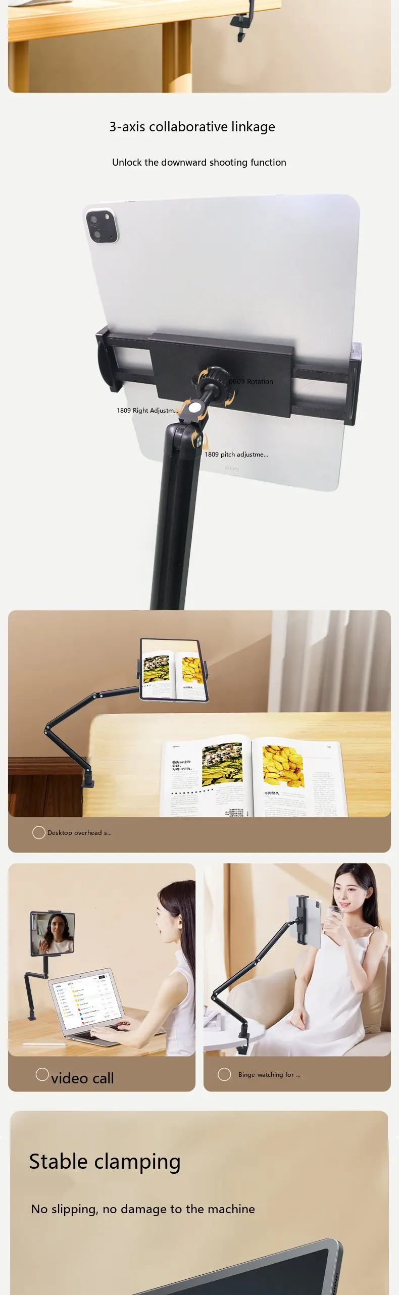 Dreifach-Arm-Monitorständer, robuste Tischhalterung für 17,3-Zoll-Portables-Display-Tablet aus Legierung – Detail 3
