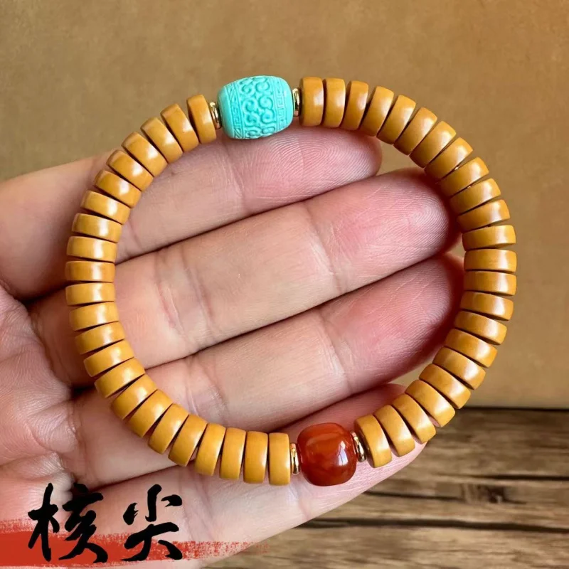 Wild olive stone bracelet, premium straight-cut barrel beads, new style cultural and artistic hand accessory, unisex Buddhist be