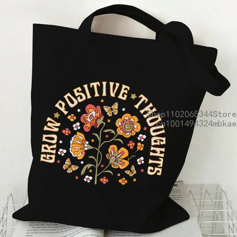 Bohemian Style Floral Tote Bag Vintage Plant Shopper Handbag Fashion Canvas for Women Girls Student Graphic Flower Shoulder Bag