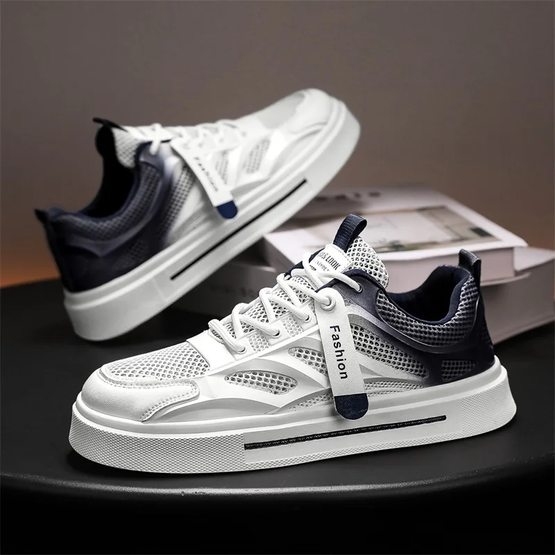 Zapatillas bajas de malla transpirable con gradiente para hombre, ligeras y versátiles, ideales para la escuela, el transporte diario y el uso diario.