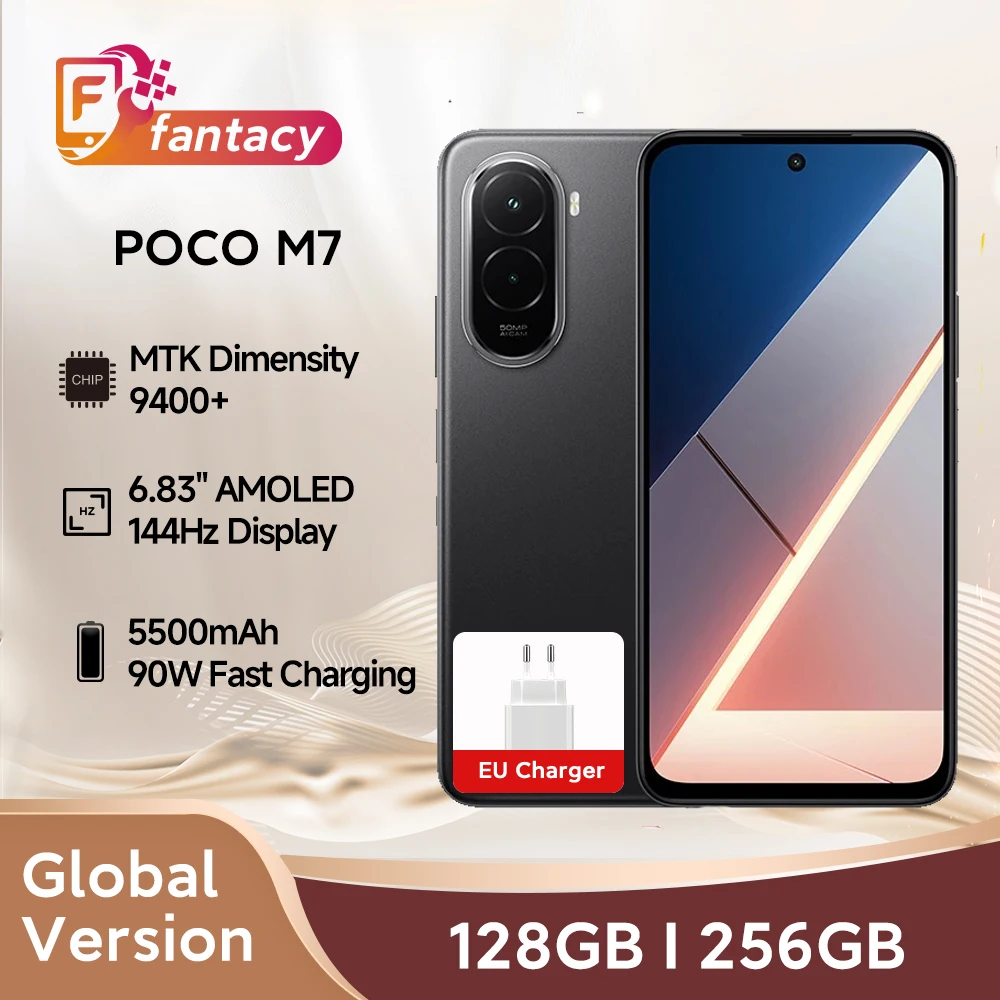 جديد POCO M7 الإصدار العالمي Snapdragon 685 الهاتف الذكي 6.9 "144 هرتز FHD + عرض كاميرا 50 ميجابكسل بطارية 7000 مللي أمبير 33 واط شحن سريع NFC