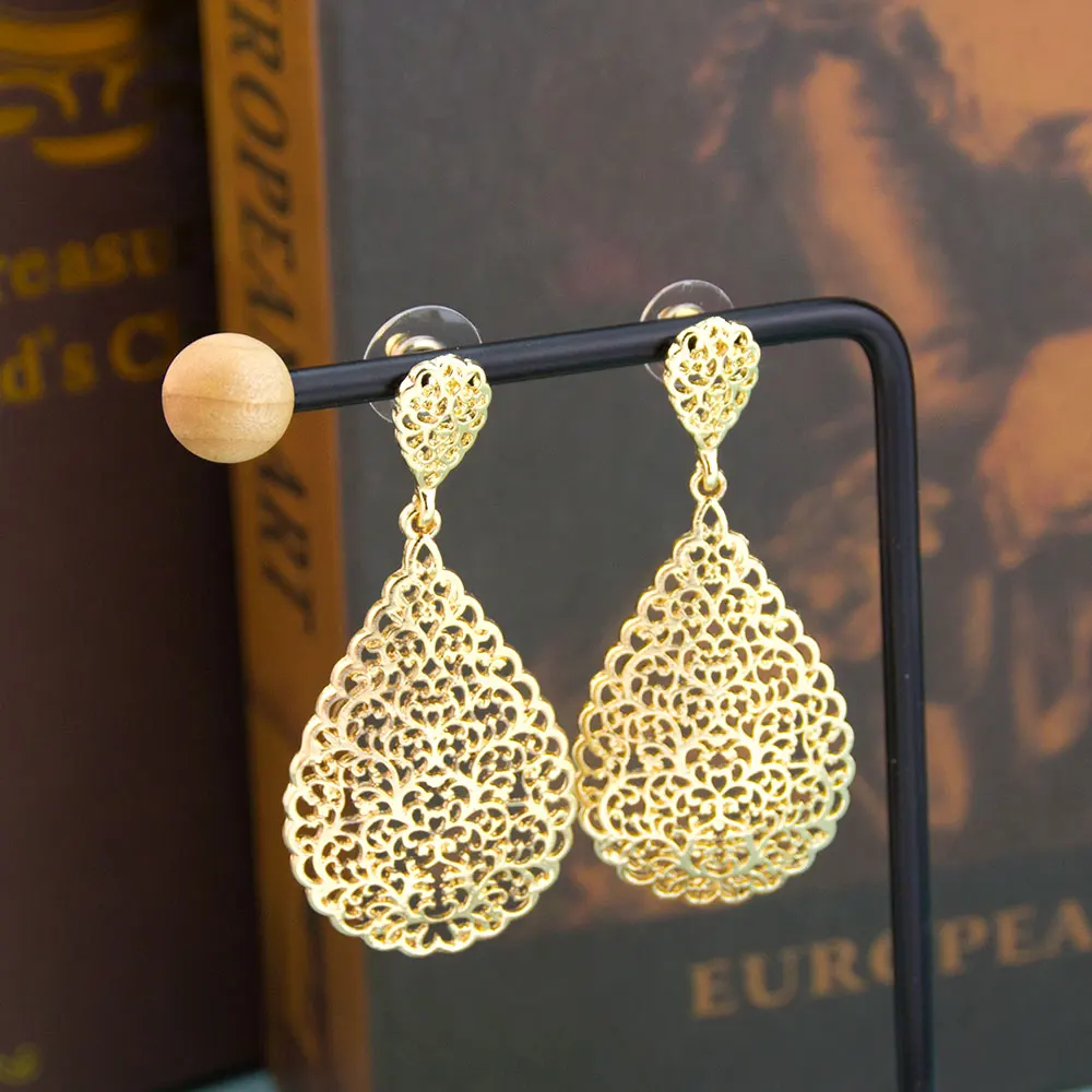 Fashion Gold Color Arabesque Drop Earring For Women Arabic Court Wedding Jewelry Shiny Metallic Finish Morocco Bride Bijoux