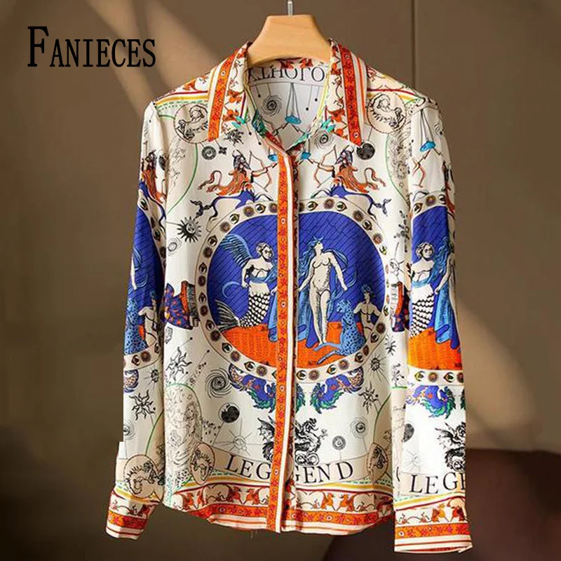 FANIECES Luxury Print Women\'s Shirt Spring Long Sleeve Silk Blouses Elegant Office Lady Tops сорочка женская camisas y blusas