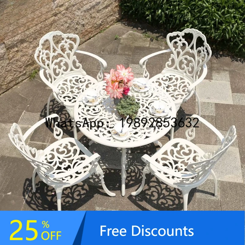 

CZ Balcony Small Coffee Table Courtyard Garden Dining Table White Outdoor Cast Aluminum Table and Chairs