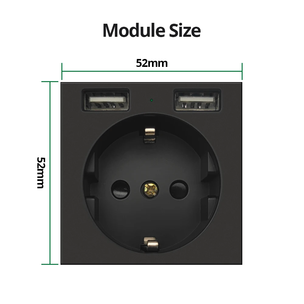 Wallpad Black DIY Module Function Key 1 2 3 4 Gang Reset Light Switch Wall Power Socket Electrical Outlet USB Port 52*52mm