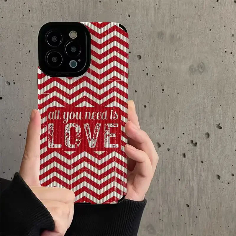 For Samsung S25 Red White Triangle Love Quote Silicone Leather Protective Cover For For Galaxy S25/S24/S23 and A Series Models